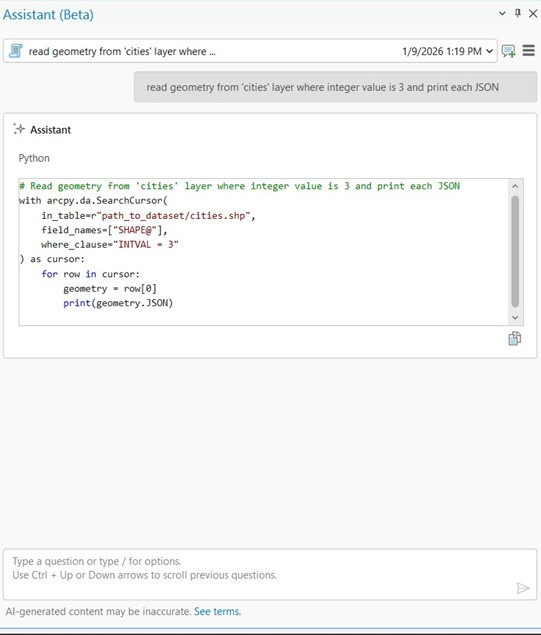 ArcGIS Pro Assistant 生成 ArcPy 代码