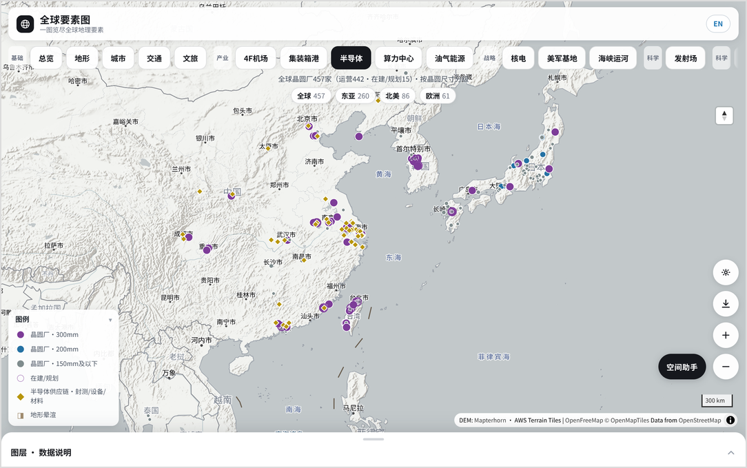 我做的全球要素图（map.kowa88.net），半导体专题里有 503 座晶圆厂